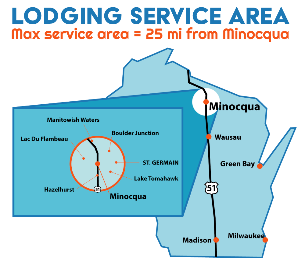 map of snowmobile rental service area in northern wisconsin